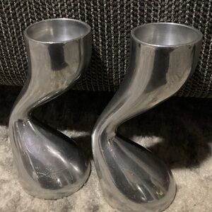 Nambe Candlesticks Designed by Karim Rashid “Flow” 5” Pewter 2008